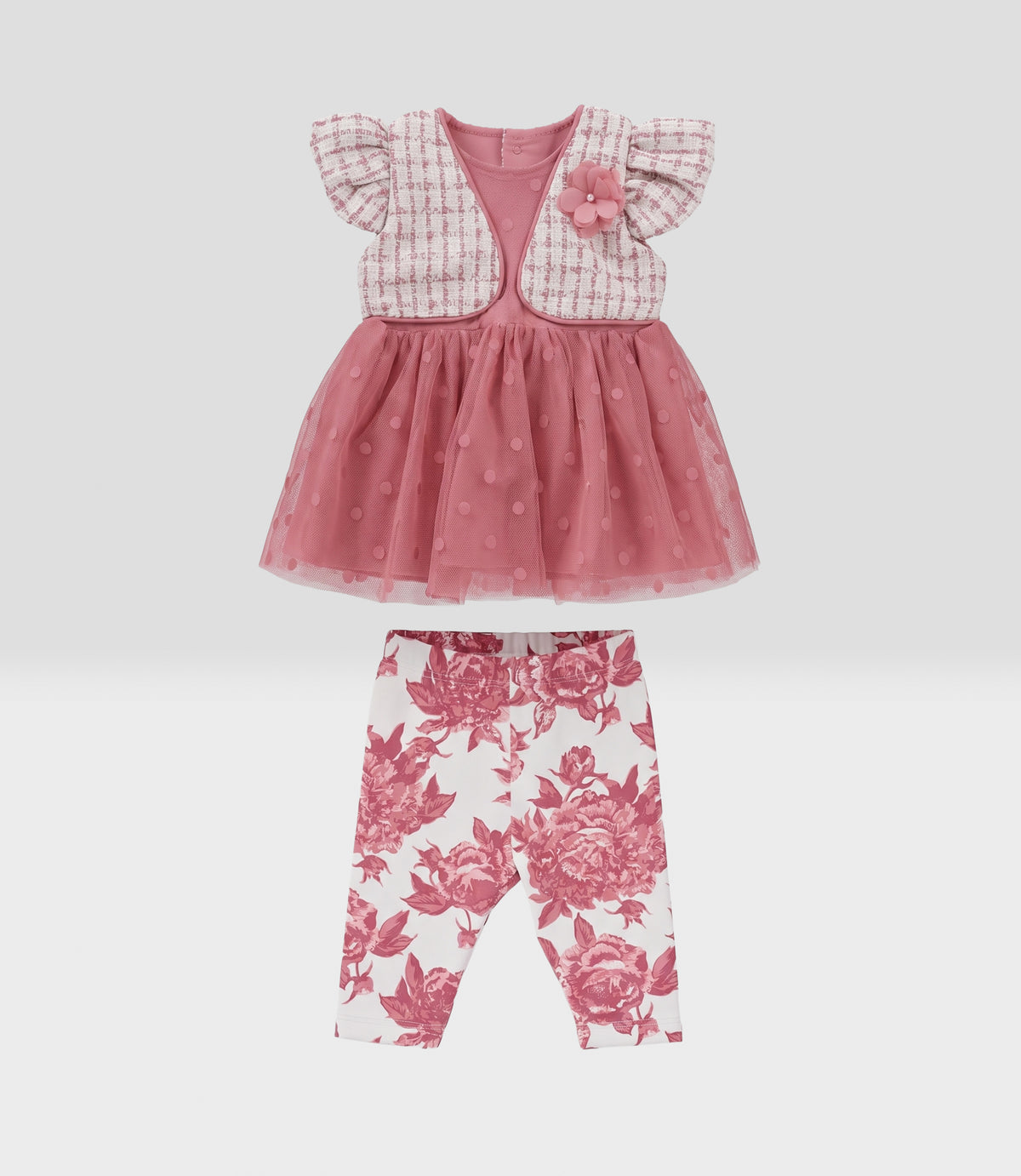 Conjunto Recién nacida con flores 0 meses / Palo Rosa