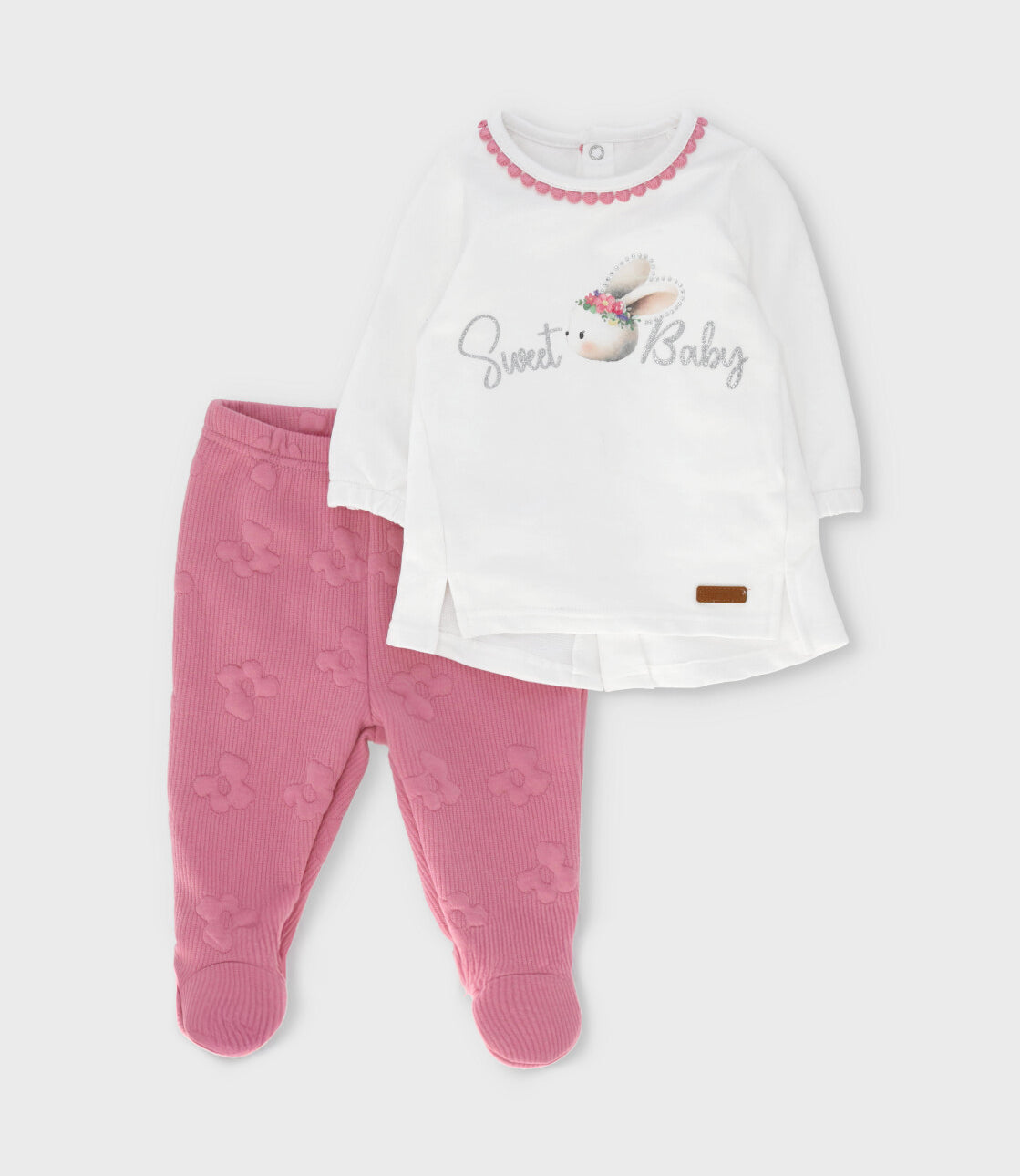Conjunto recién nacida con conejos y flores 0 meses / Coral