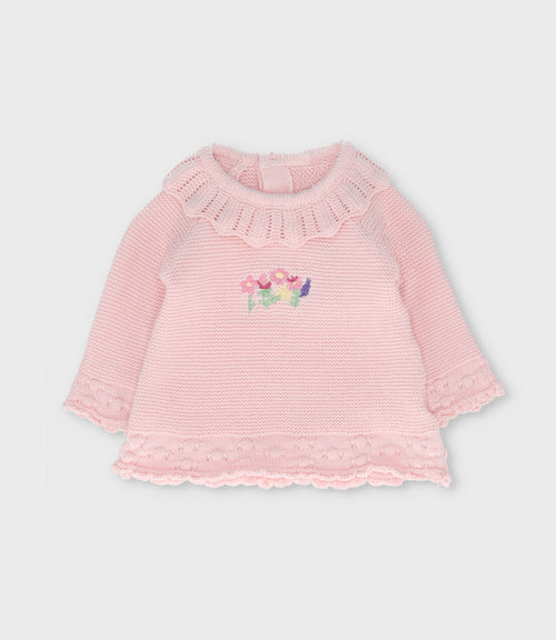 Conjunto recién nacida tejido con flores 0 meses / Rosado