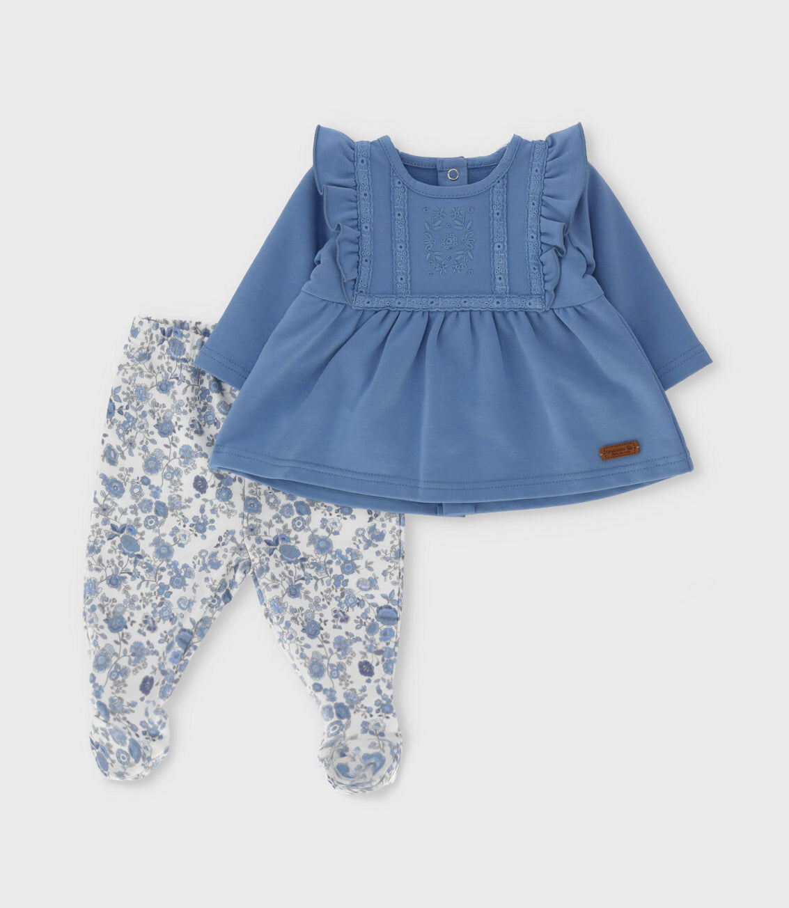 Conjunto recién nacida con vuelos bordados 0 meses / Celeste