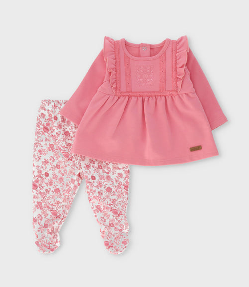 Conjunto recién nacida con vuelos bordados 0 meses / Coral