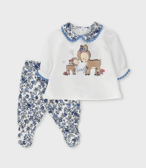 Conjunto recién nacida con flores y ciervos 0 meses / Celeste