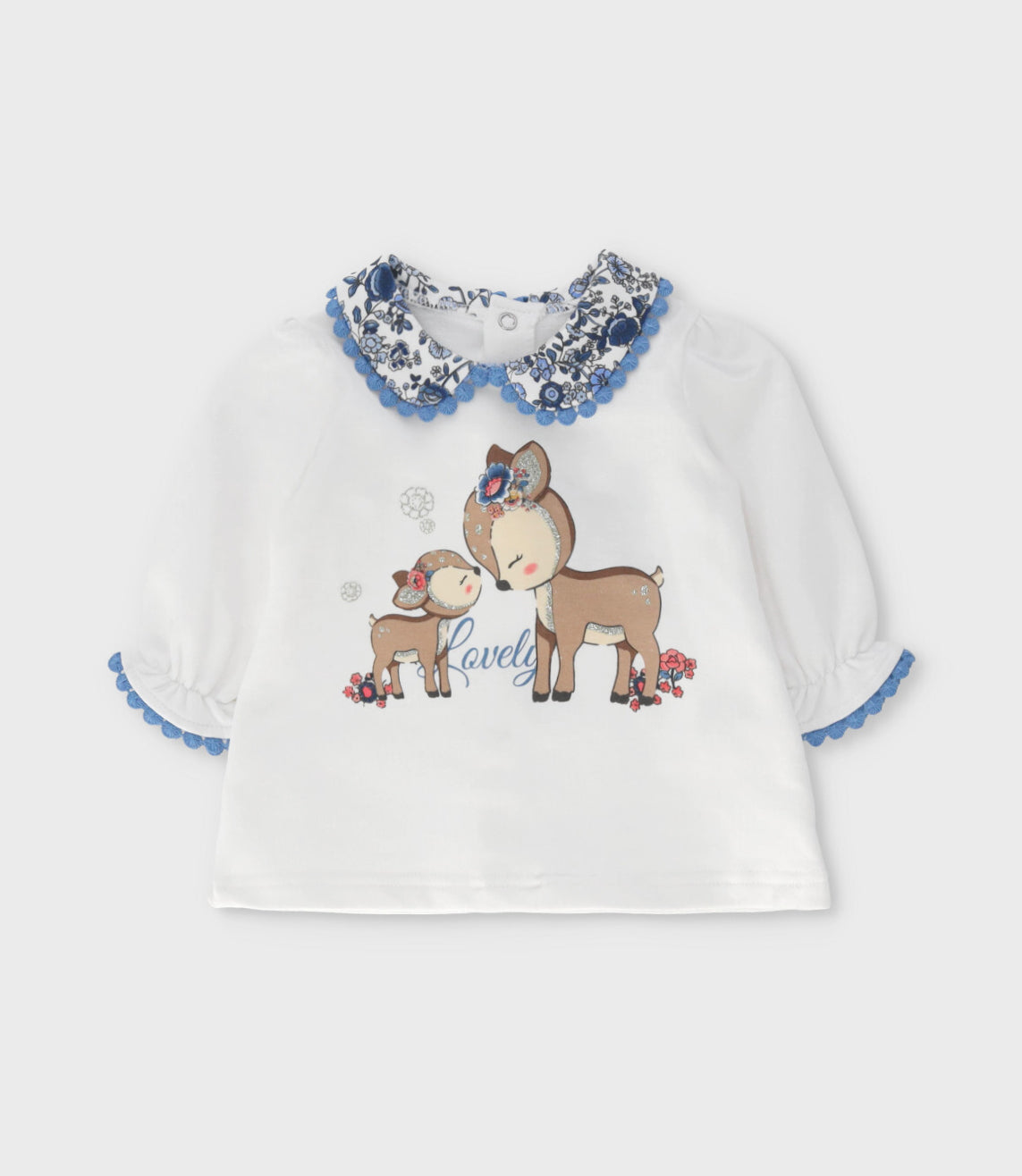 Conjunto recién nacida con flores y ciervos 0 meses / Celeste