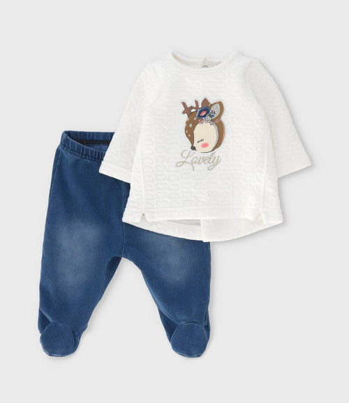 Conjunto recién nacida con ciervo y corazones 0 meses / Blanco