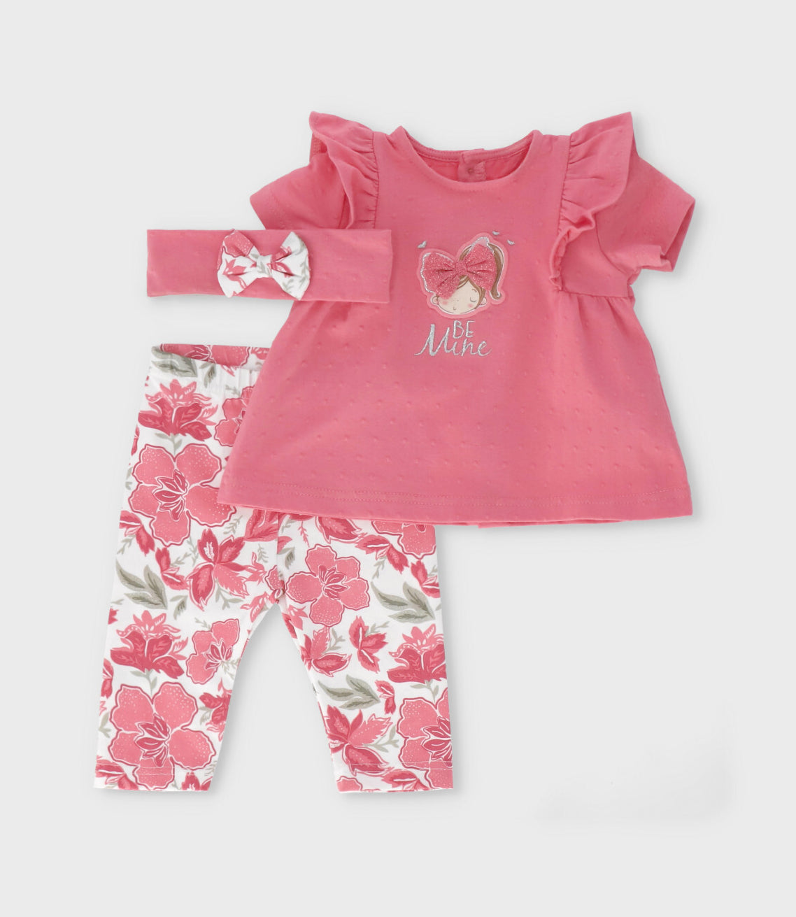 Conjunto recién nacida flores y vuelos 0 meses / Coral