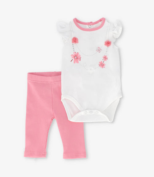 Conjunto recién nacida con flores y vuelos 0 meses / Rosado