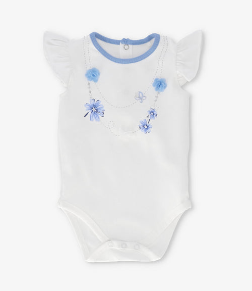 Conjunto recién nacida con flores y vuelos 0 meses / Celeste