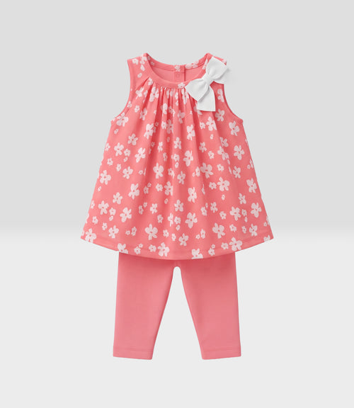 Conjunto recién nacida floreado 0 meses / Coral