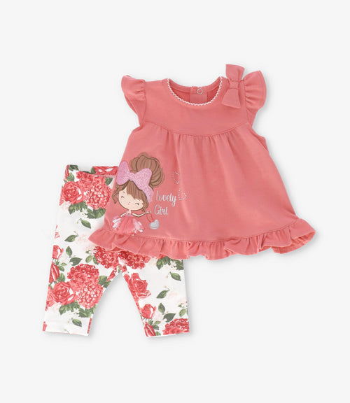 Conjunto recién nacida con flores 0 meses / Coral
