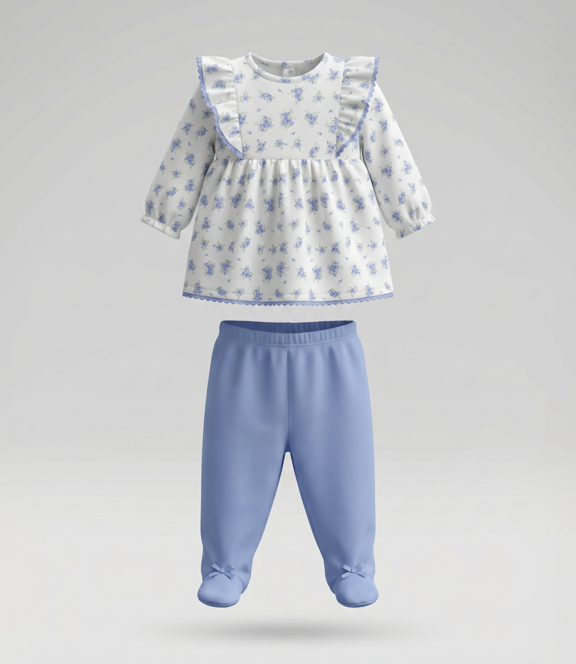 Conjunto recién nacida floreado 0 meses / Celeste