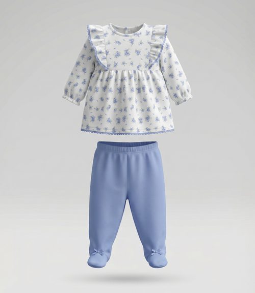Conjunto recién nacida floreado 0 meses / Celeste