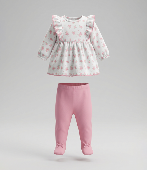 Conjunto recién nacida floreado 0 meses / Coral