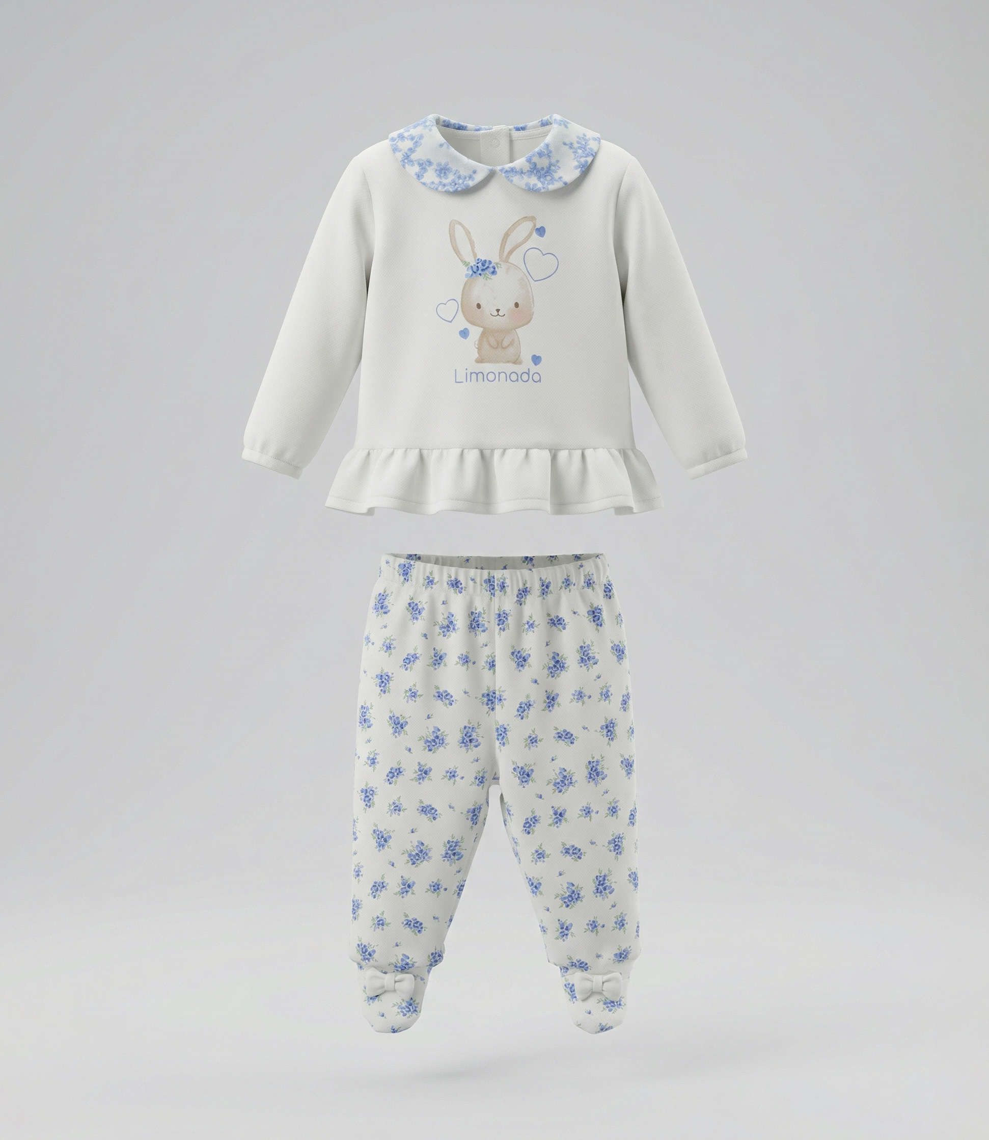 Conjunto recién nacida con conejo y flores 0 meses / Celeste