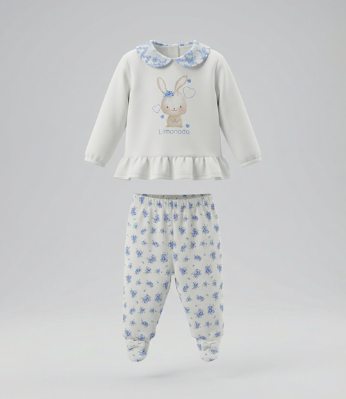 Conjunto recién nacida con conejo y flores 0 meses / Celeste