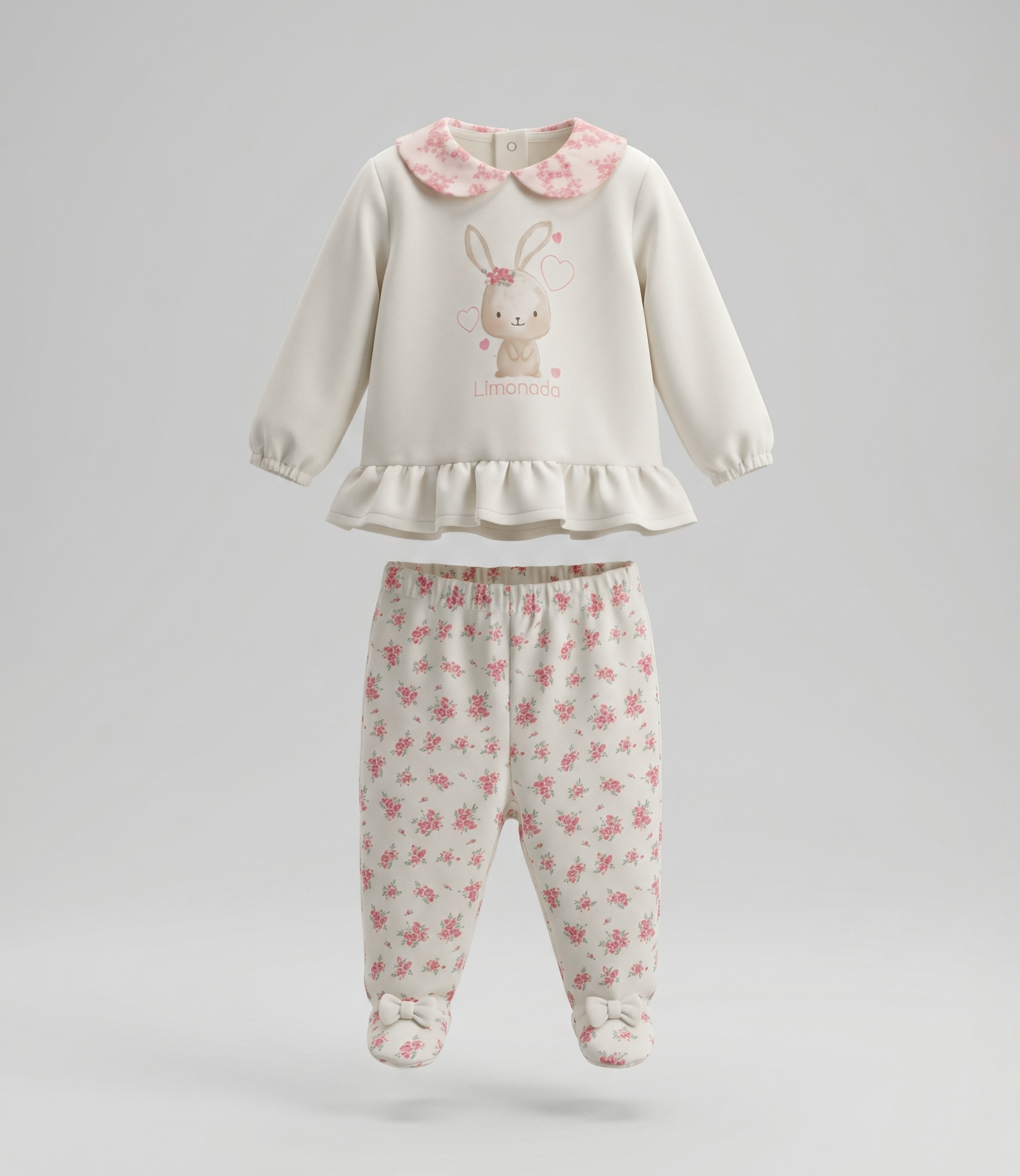 Conjunto recién nacida con conejo y flores 0 meses / Coral
