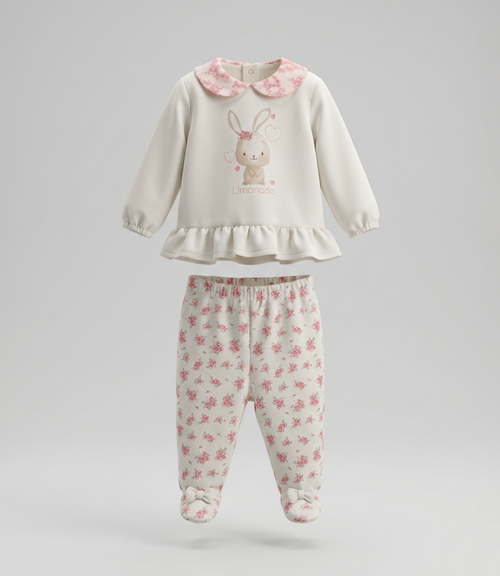 Conjunto recién nacida con conejo y flores 0 meses / Coral