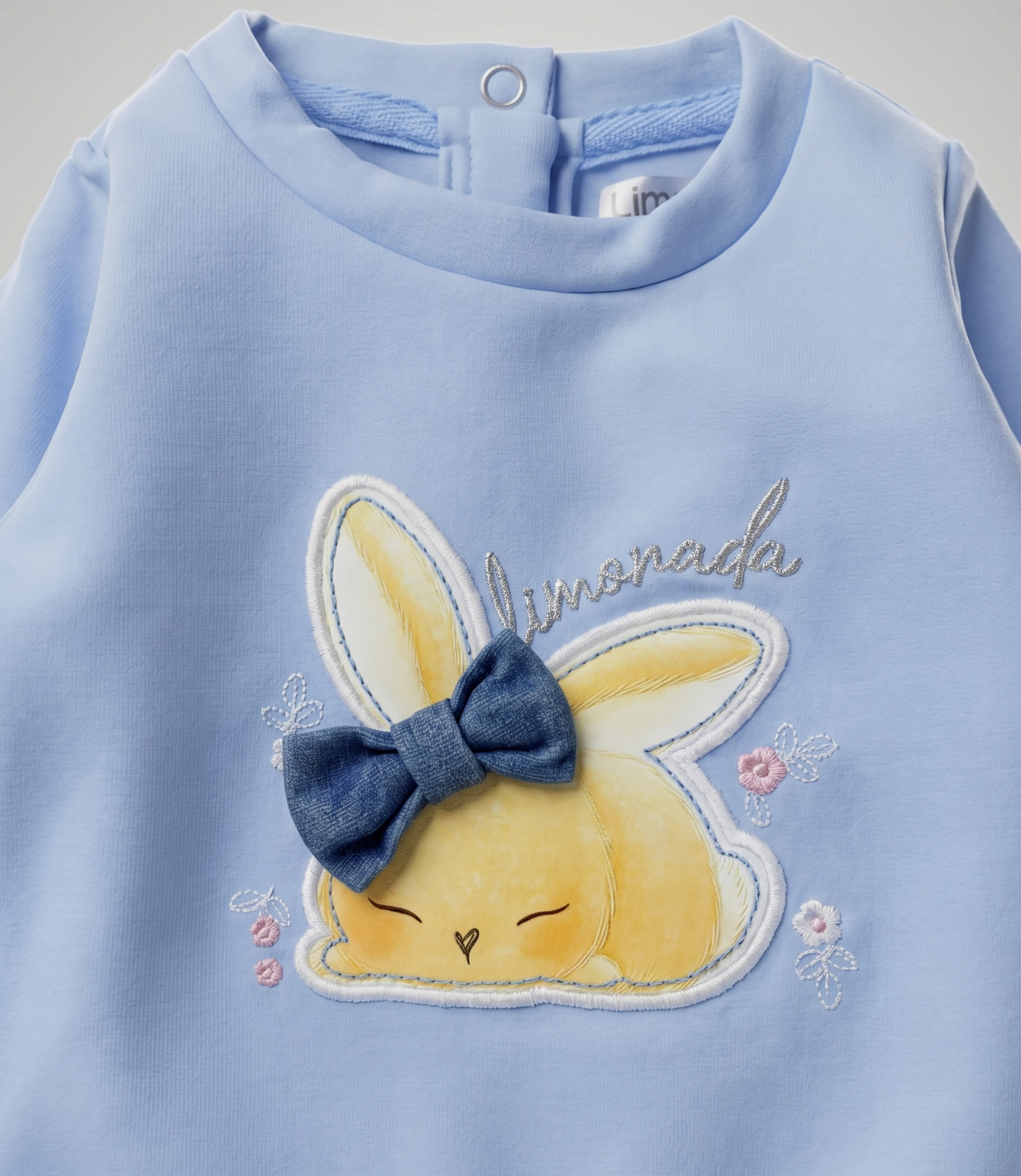 Conjunto recién nacida de denim con conejo 0 meses / Celeste