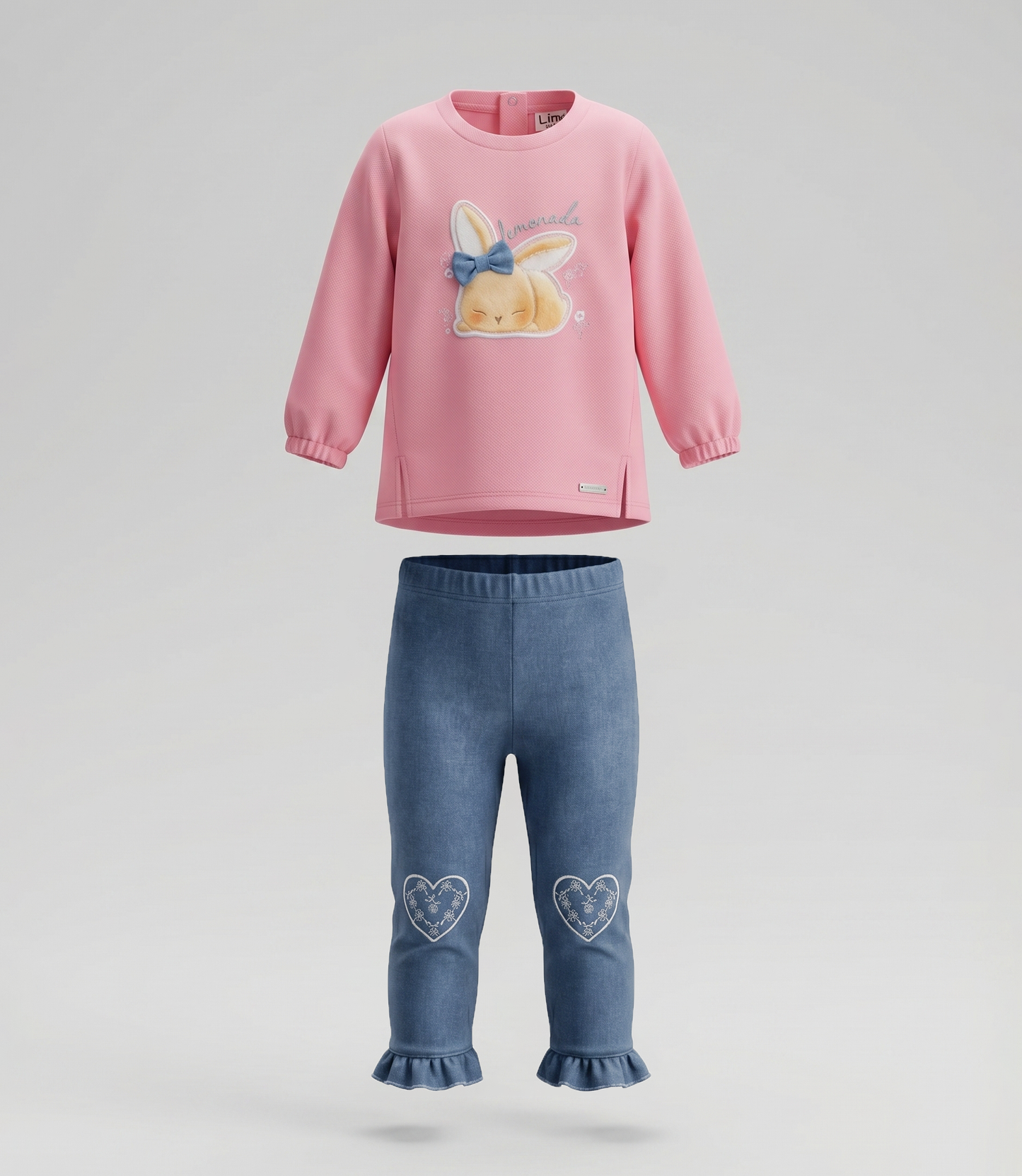 Conjunto recién nacida de denim con conejo 0 meses / Coral