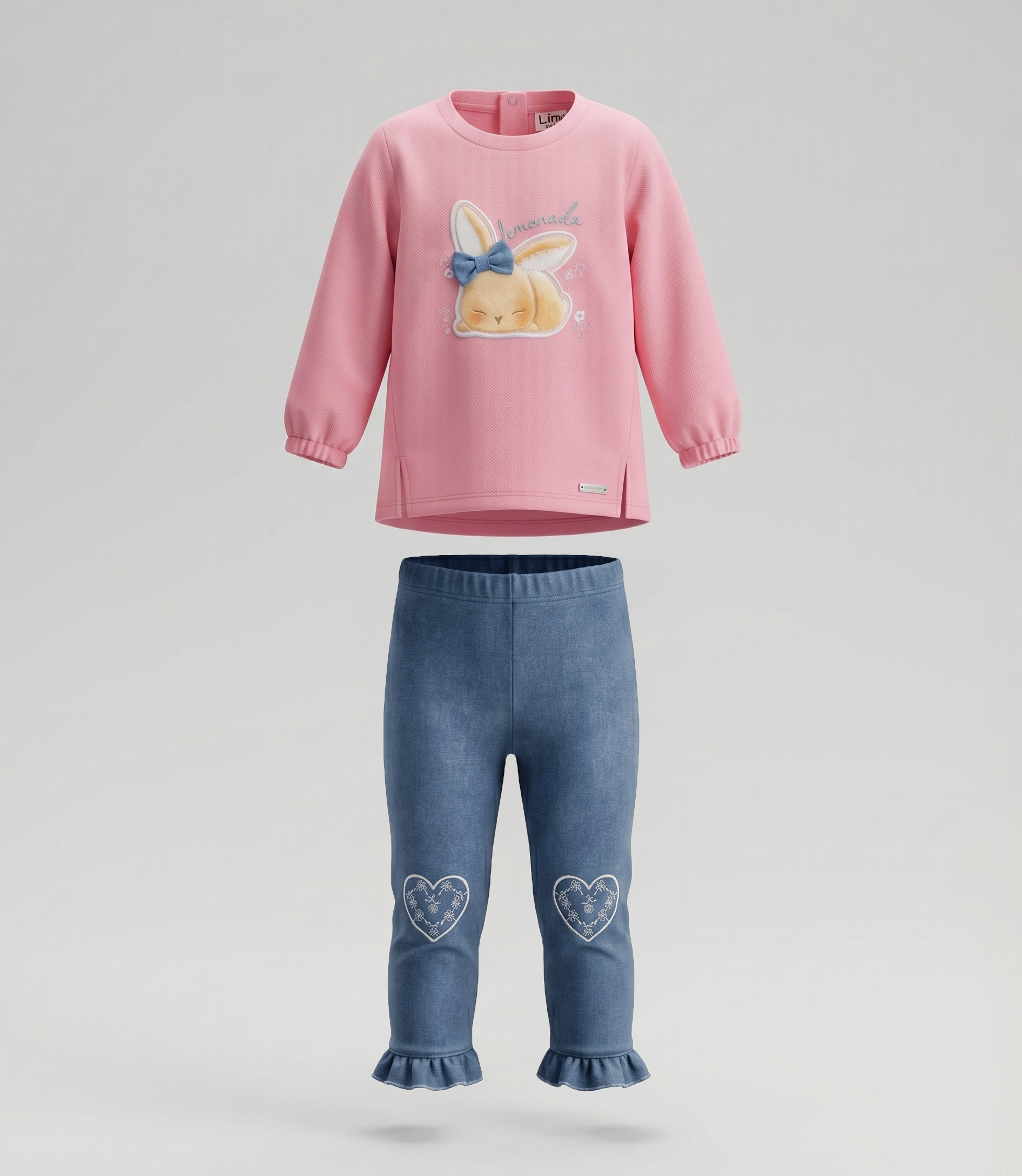 Conjunto recién nacida de denim con conejo 0 meses / Coral
