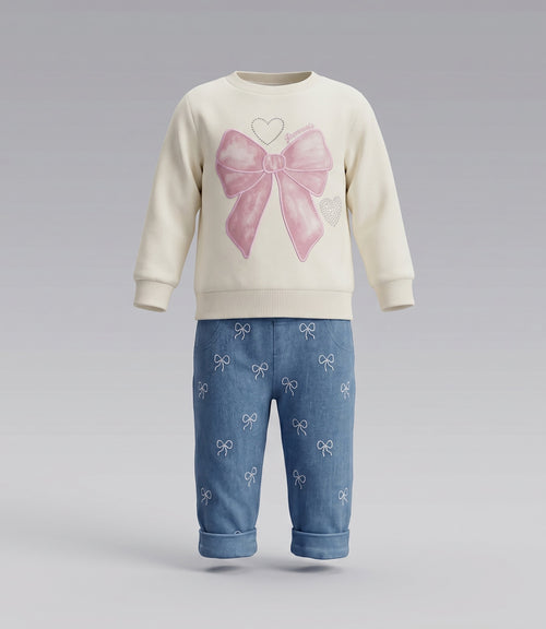 Conjunto recién nacida con lazos 0 meses / Crudo