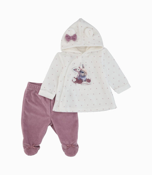 Conjunto recién nacida con conejo 0 meses / Palo Rosa