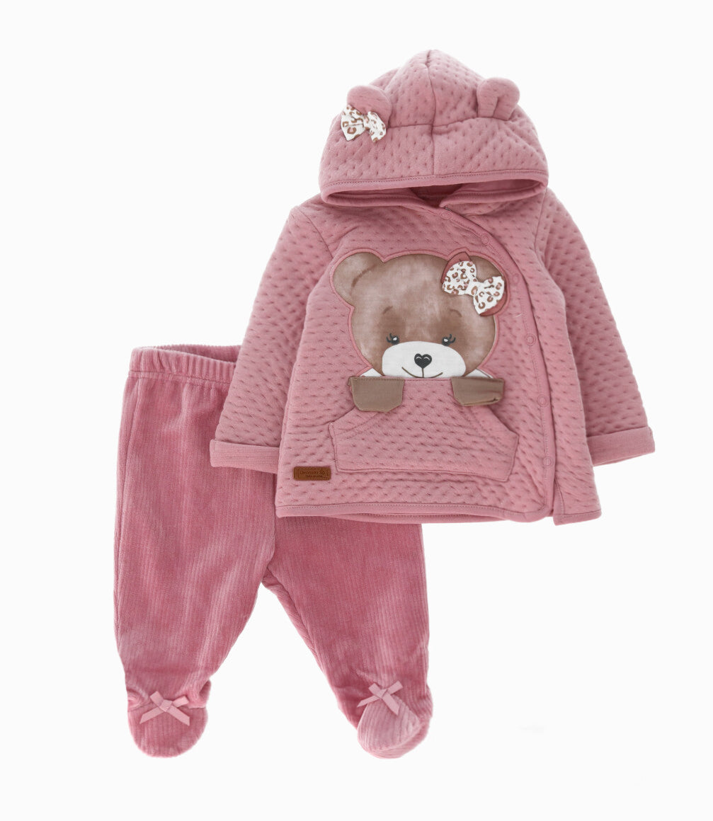 Conjunto recién nacida con osito 0 meses / Palo Rosa