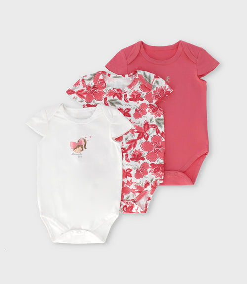Pack body recién nacida 3 unidades 0 meses / Coral