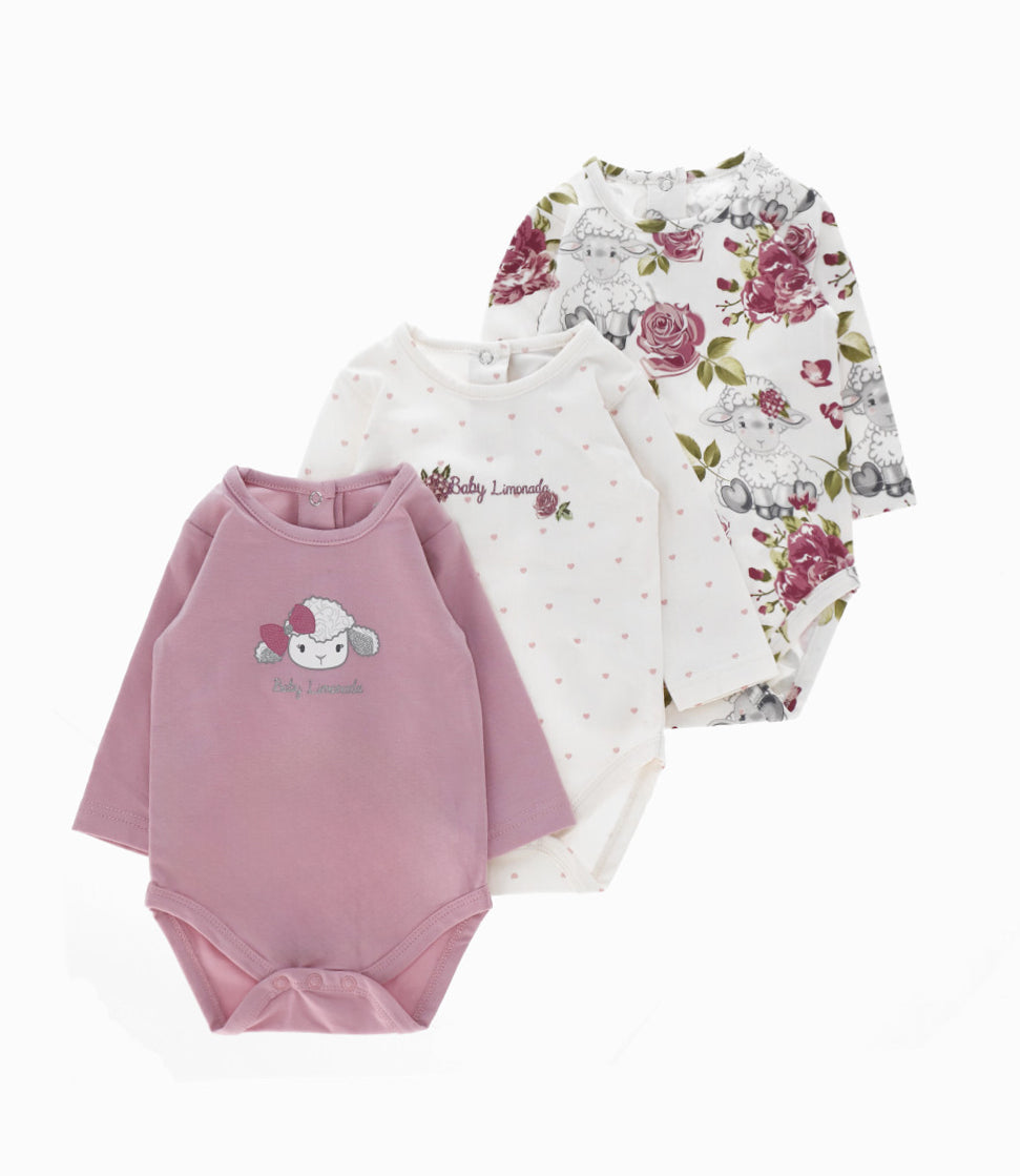 Pack body recién nacida 3 unidades 0 meses / Palo Rosa