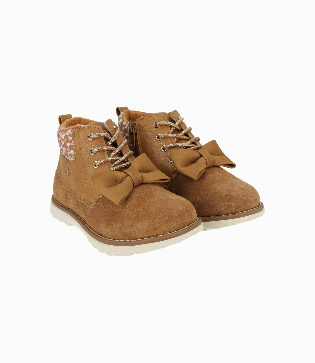 Botín Niña Con Flores Y Lazo - 27 / Beige