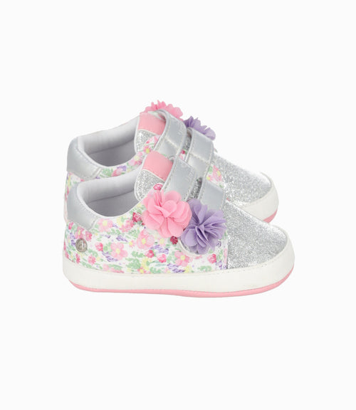 Zapatilla recién nacida con flores 15 / Rosado