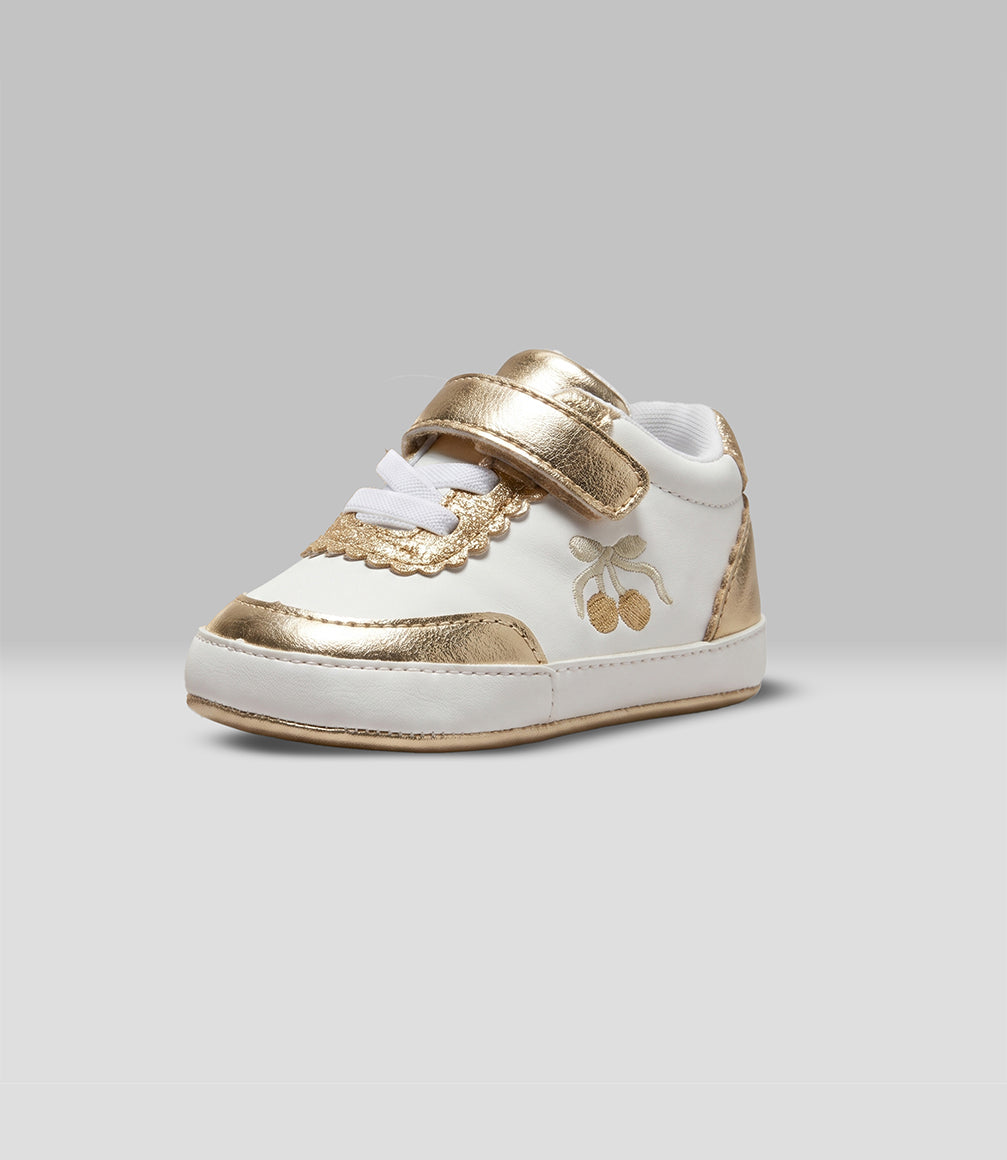 Zapatilla recién nacida con cherry y brillos 15 / Dorado