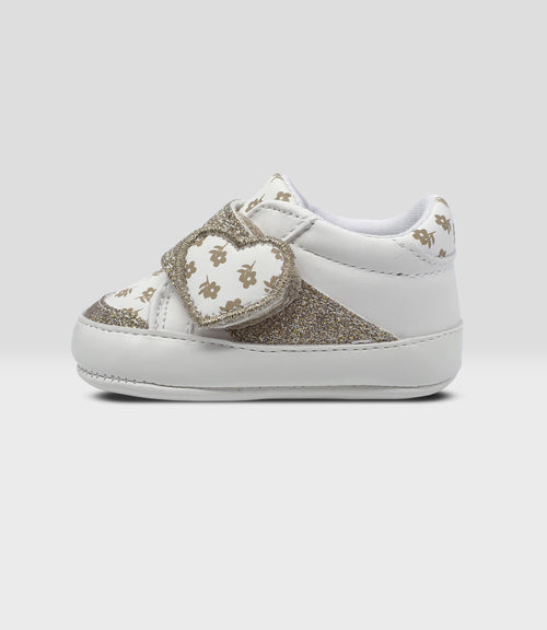 Zapatilla recién nacida con brillos y flores 15 / Dorado