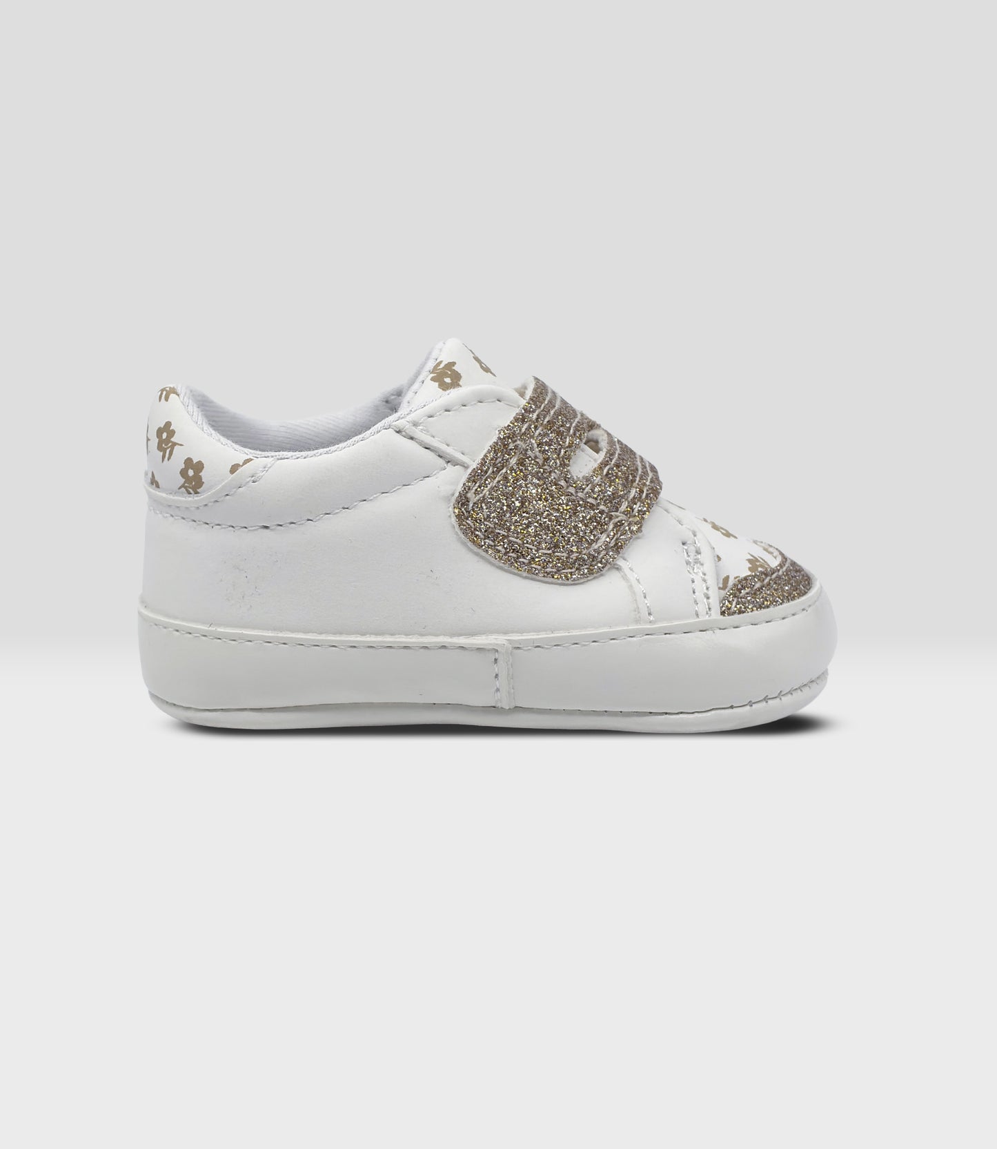Zapatilla recién nacida con brillos y flores 15 / Dorado
