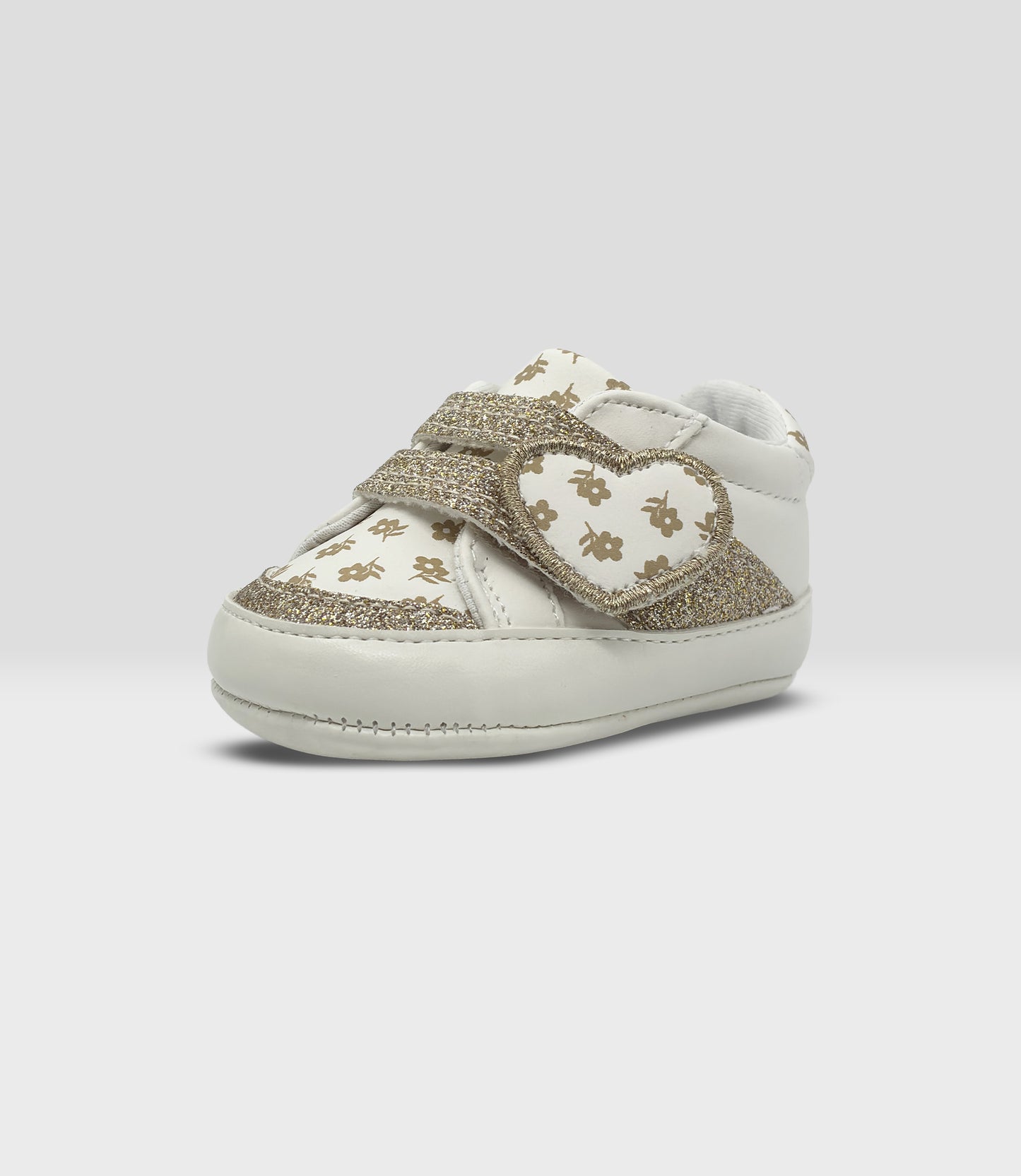 Zapatilla recién nacida con brillos y flores 15 / Dorado