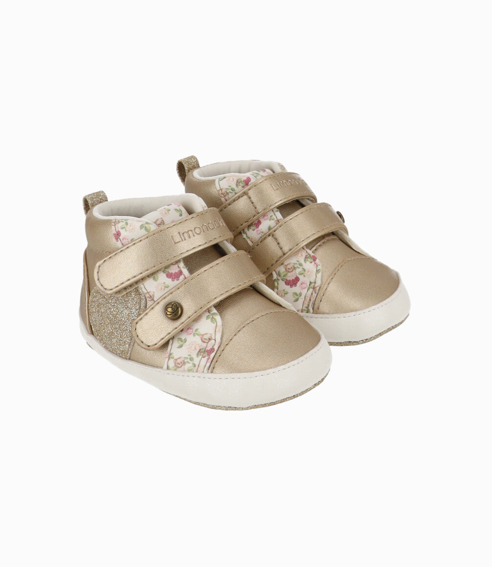 Zapatilla Recién Nacida Con Brillos Y Flores