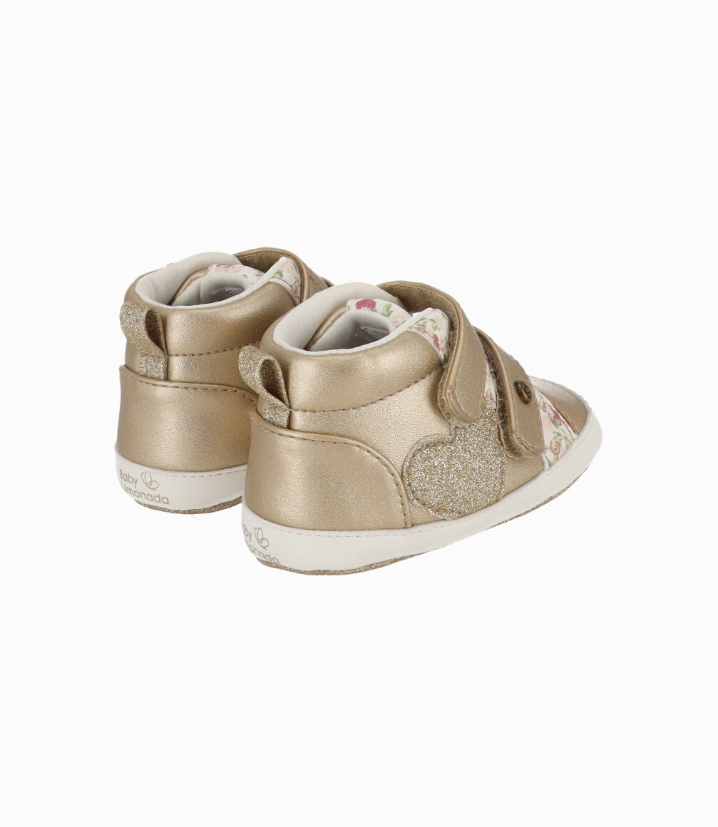 Zapatilla Recién Nacida Con Brillos Y Flores