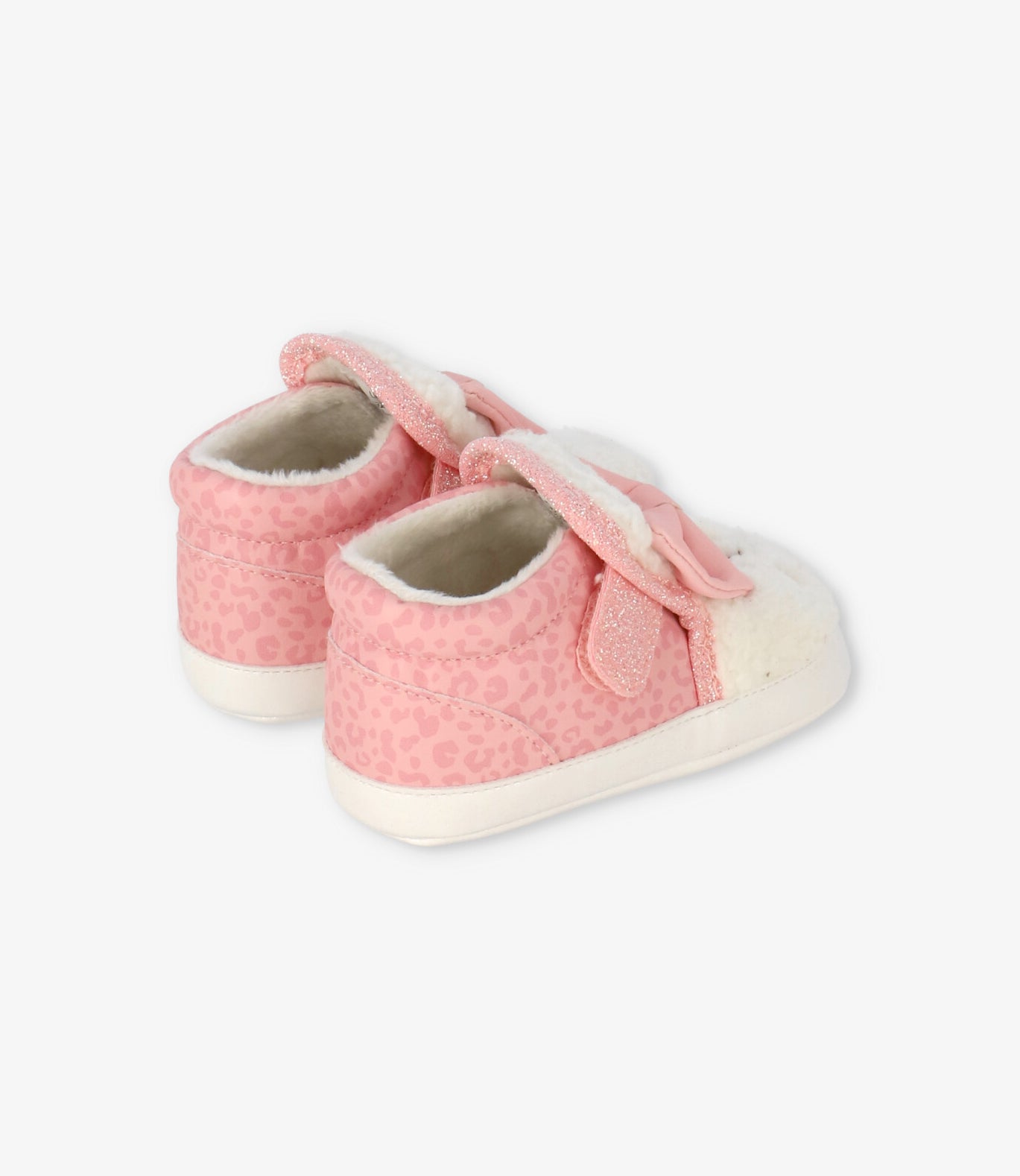 Zapatilla recién nacida animal print con lazo 15 / Rosado