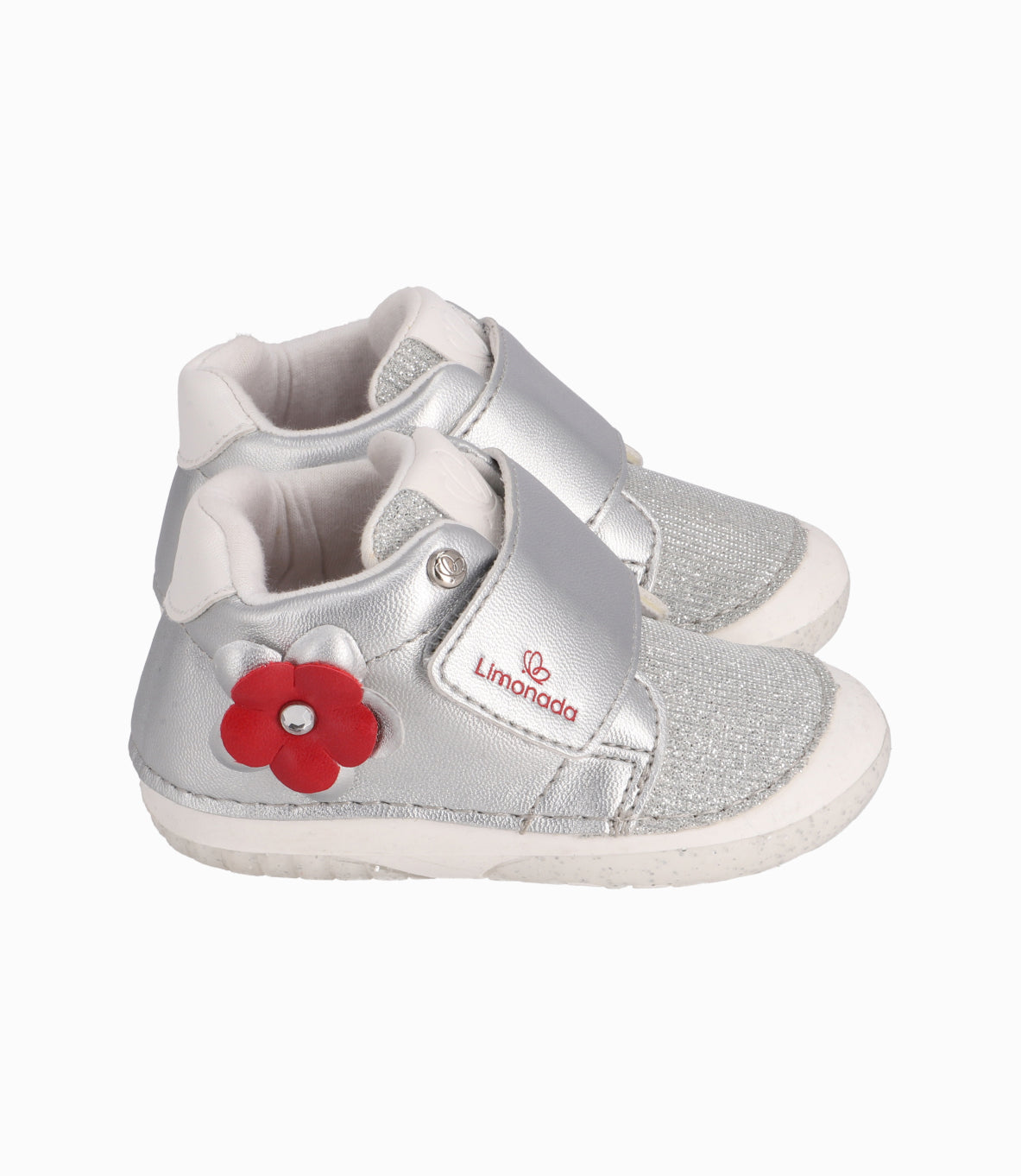 Zapatilla Recién Nacida Con Flor Plateado 16 / Plateado