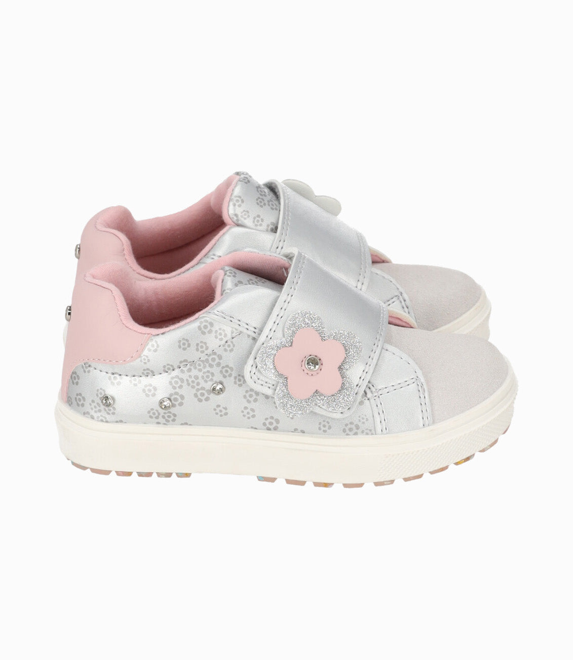 Zapatilla bebé con flores 19 / Plateado