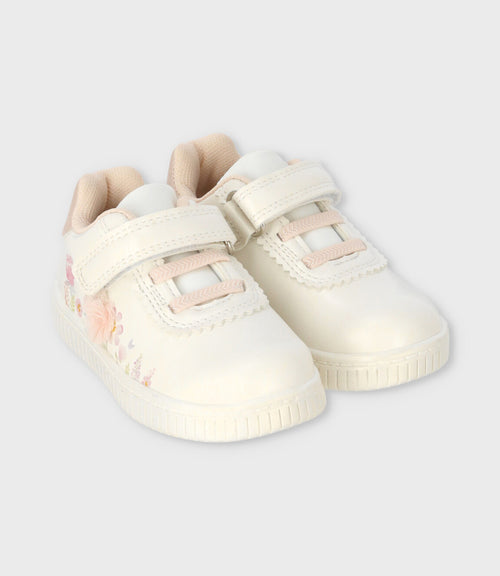 Zapatilla bebé con flores 19 / Dorado