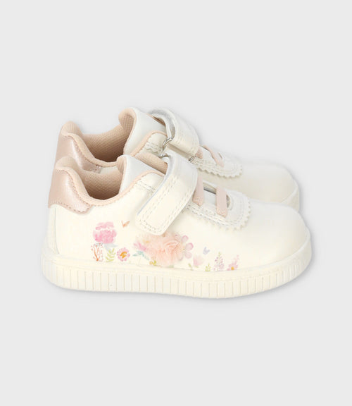 Zapatilla bebé con flores 19 / Dorado