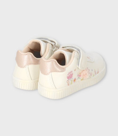 Zapatilla bebé con flores 19 / Dorado