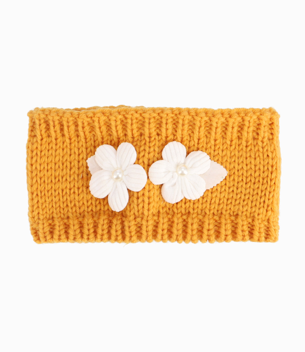 Cuello Niña Tejido Con Flores Mostaza