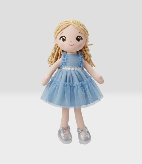 Muñeca niña con vestido celeste Talla única / Celeste