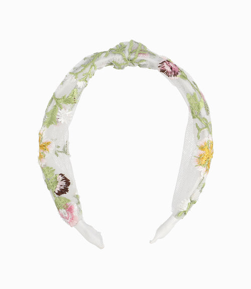 Cintillo Niña Con Flores Bordadas Talla Única / Crudo