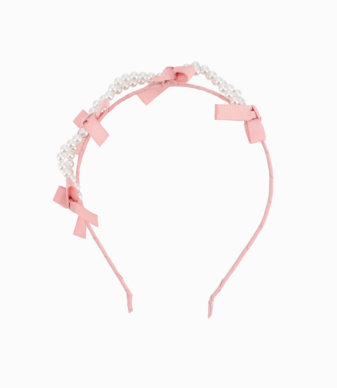 Cintillo Niña Con Perlas Y Lazos Talla Única / Rosado