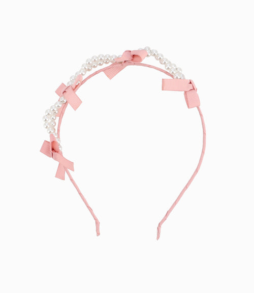 Cintillo Niña Con Perlas Y Lazos Talla Única / Rosado