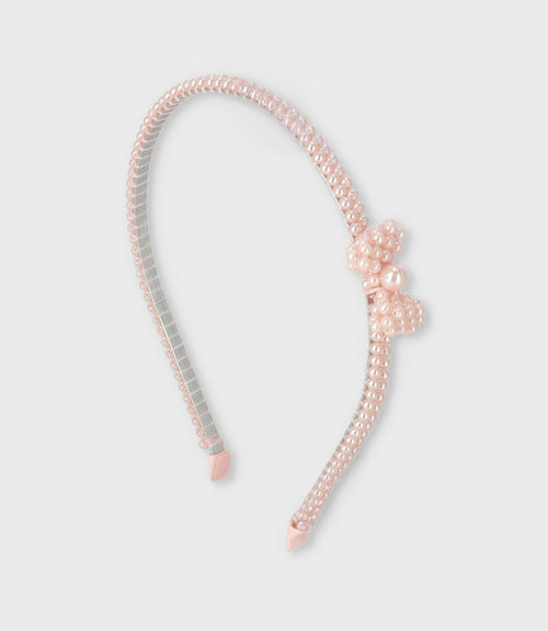 Cintillo niña con perlas y lazo Talla única / Rosado