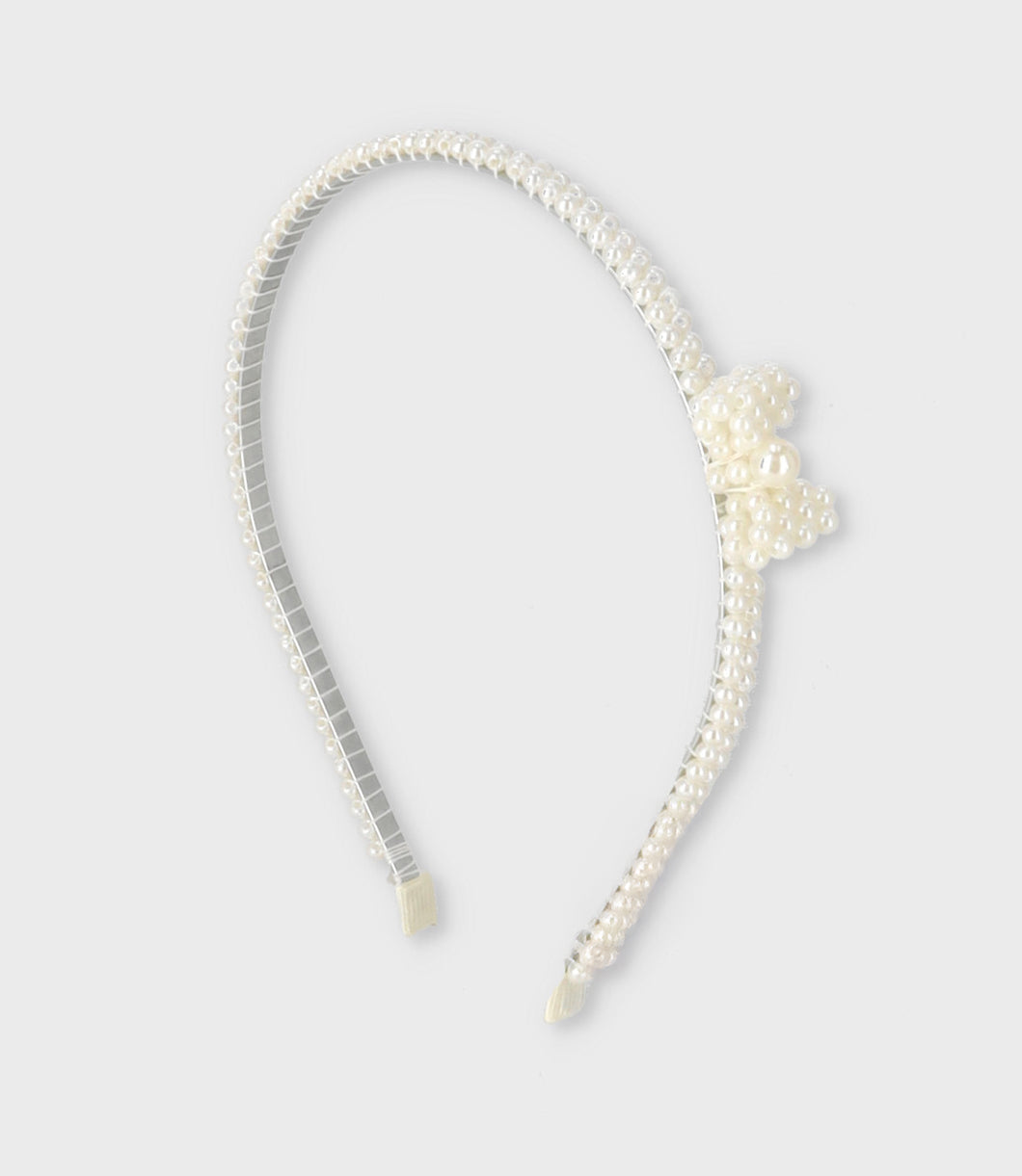 Cintillo niña con perlas y lazo Talla única / Blanco
