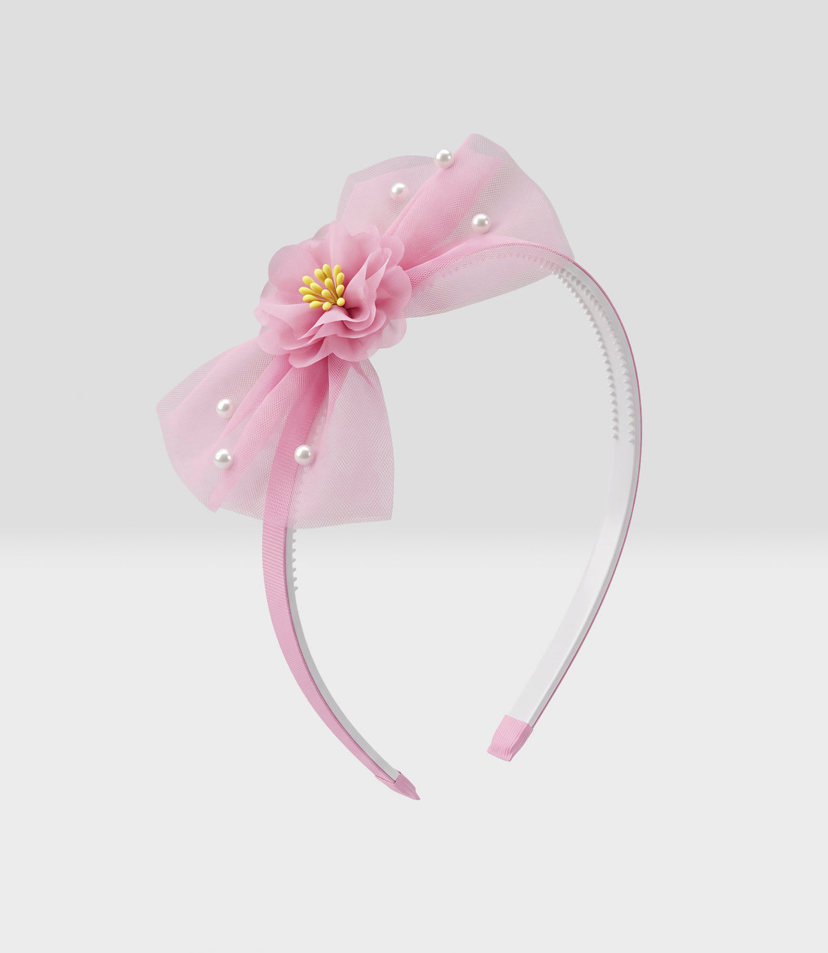 Cintillo niña con lazos y flor Talla única / Rosado